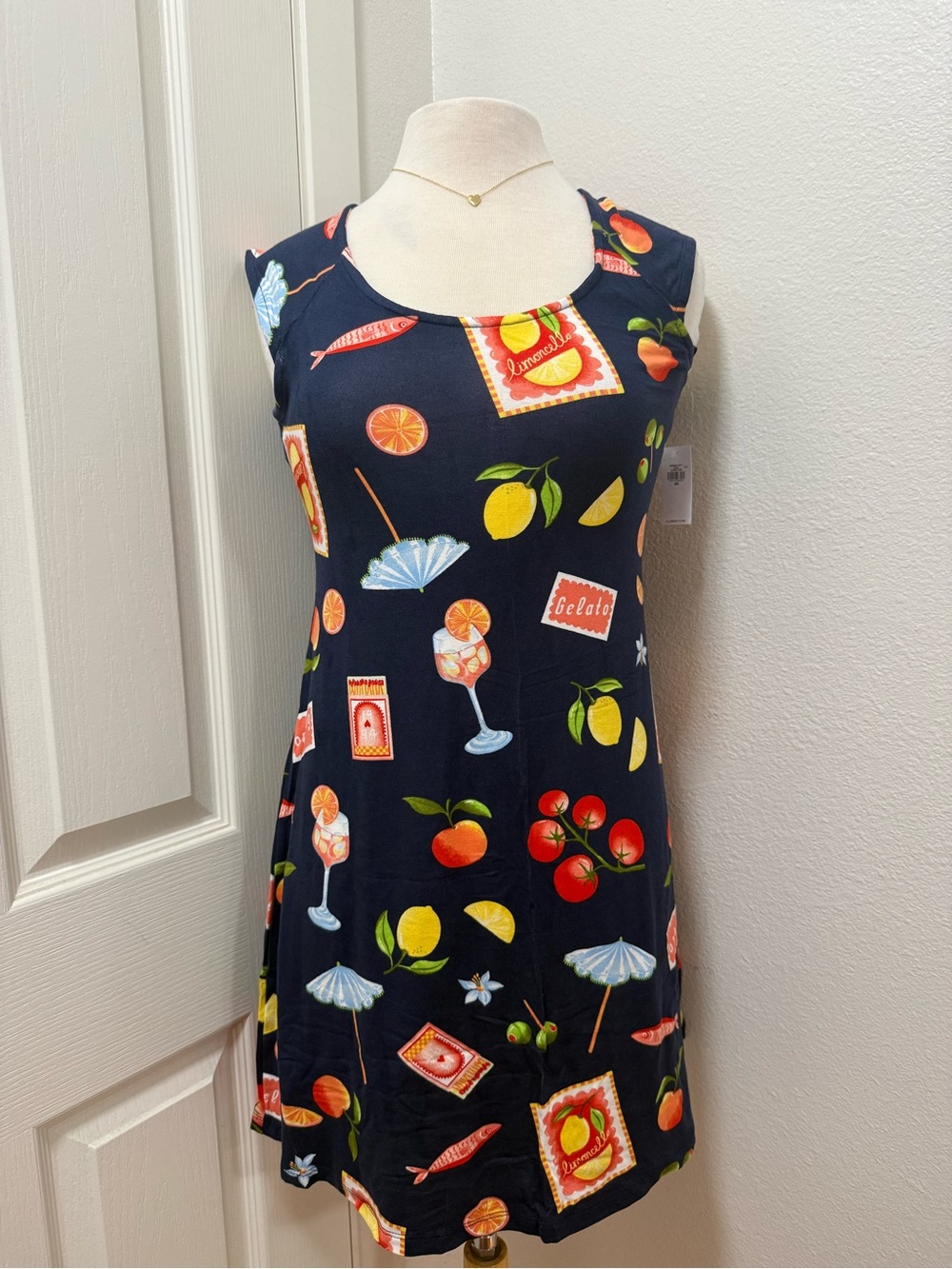 Old Navy Navy Fruit & Cocktail Print Sleeveless Mini Dress